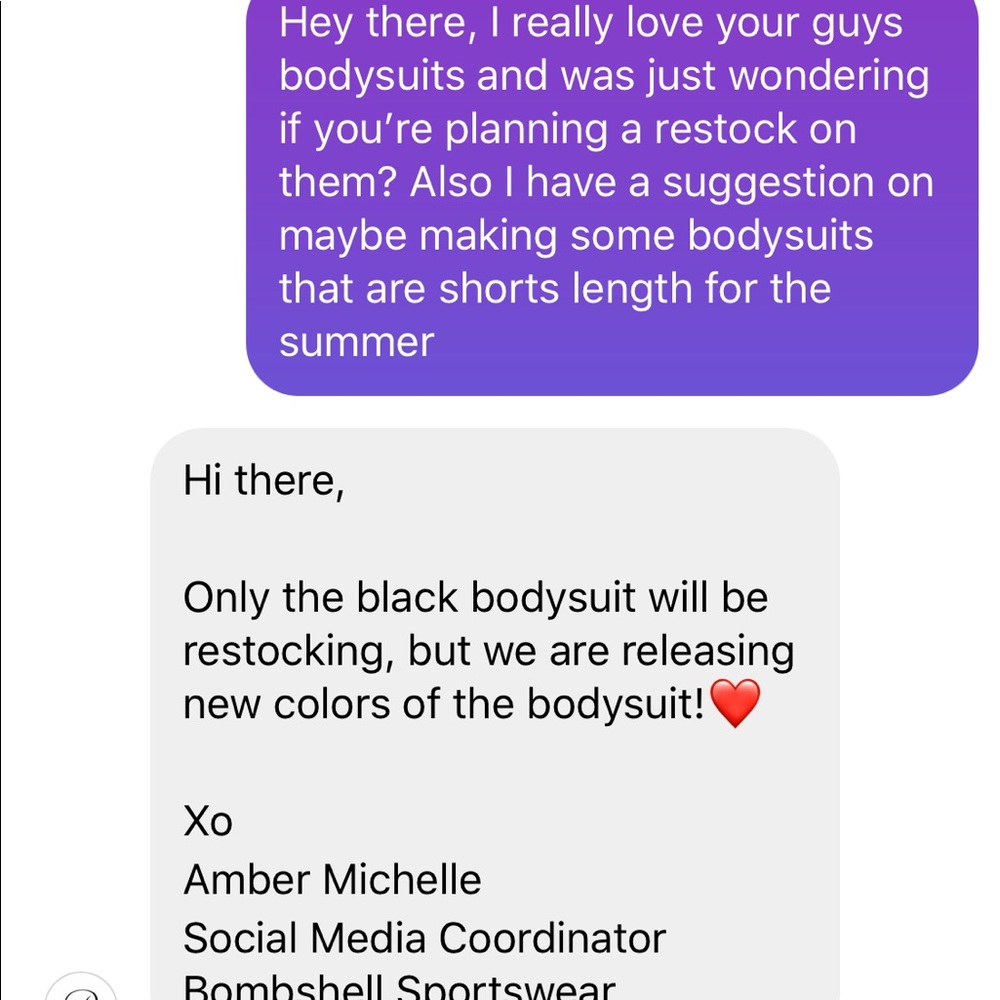 INFO ON BOMBSHELL SPORTSWEAR BODYSUITS